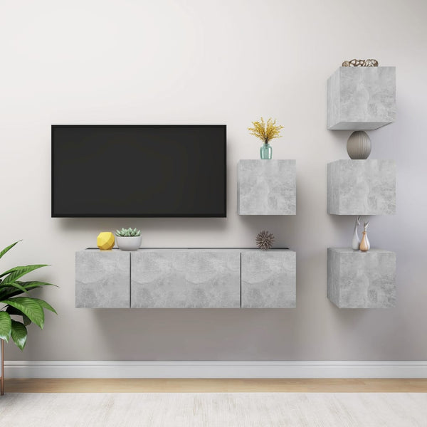 6-tlg. TV-Schrank-Set Betongrau Holzwerkstoff