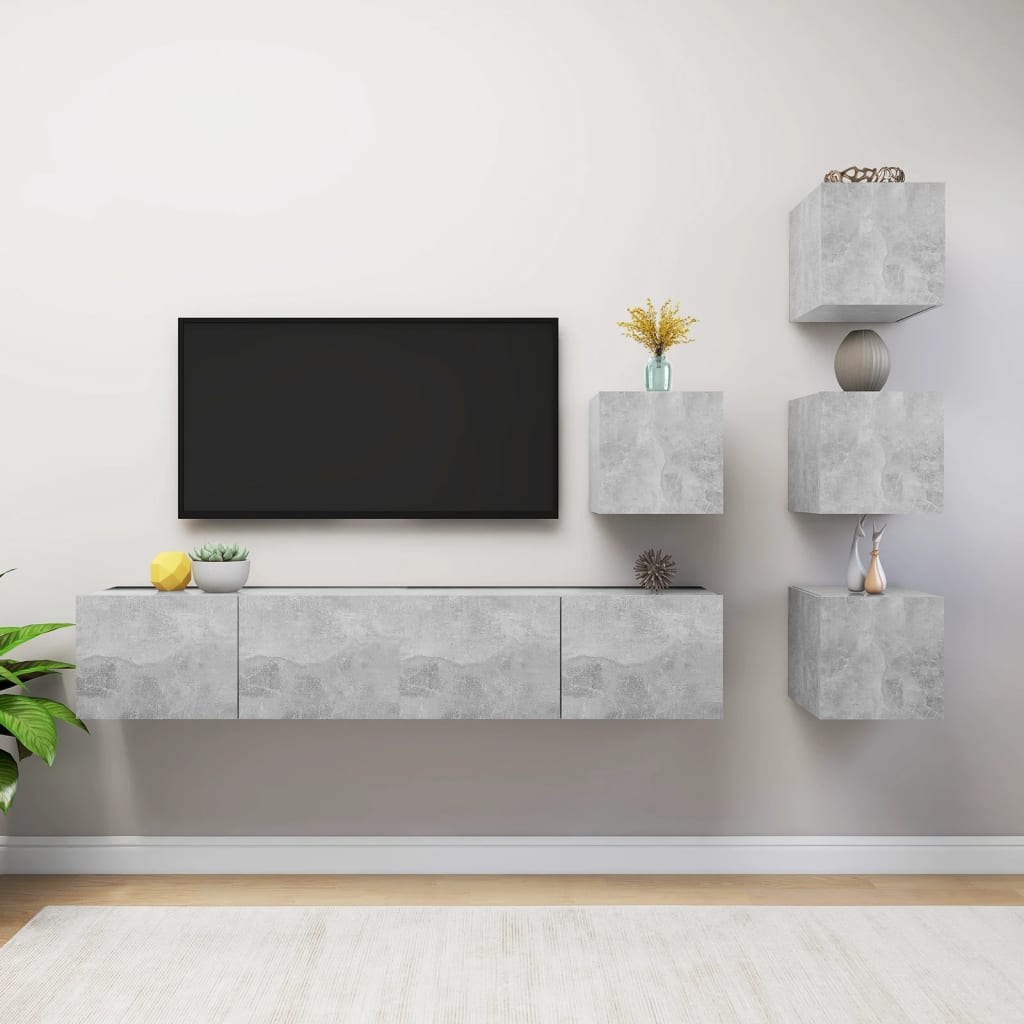 6-tlg. TV-Schrank-Set Betongrau Holzwerkstoff