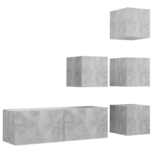 5-tlg. TV-Schrank-Set Betongrau Holzwerkstoff