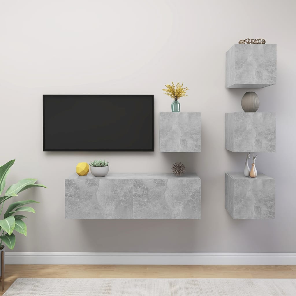 5-tlg. TV-Schrank-Set Betongrau Holzwerkstoff