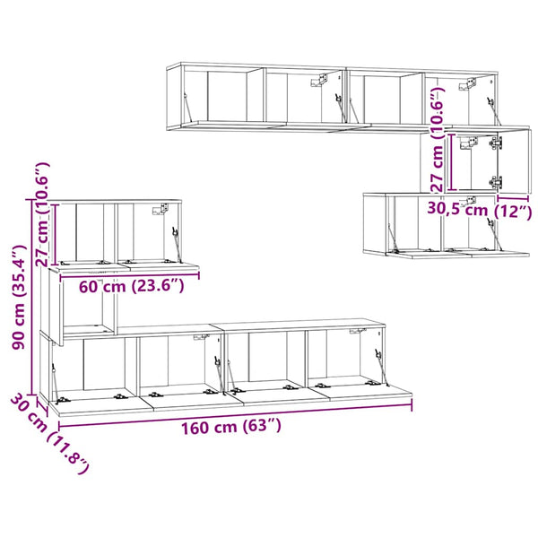 8-tlg. TV-Schrank-Set Betongrau Holzwerkstoff