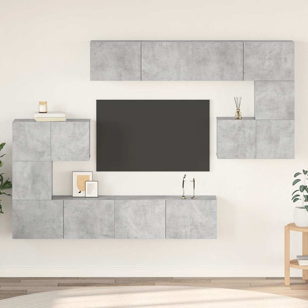 8-tlg. TV-Schrank-Set Betongrau Holzwerkstoff