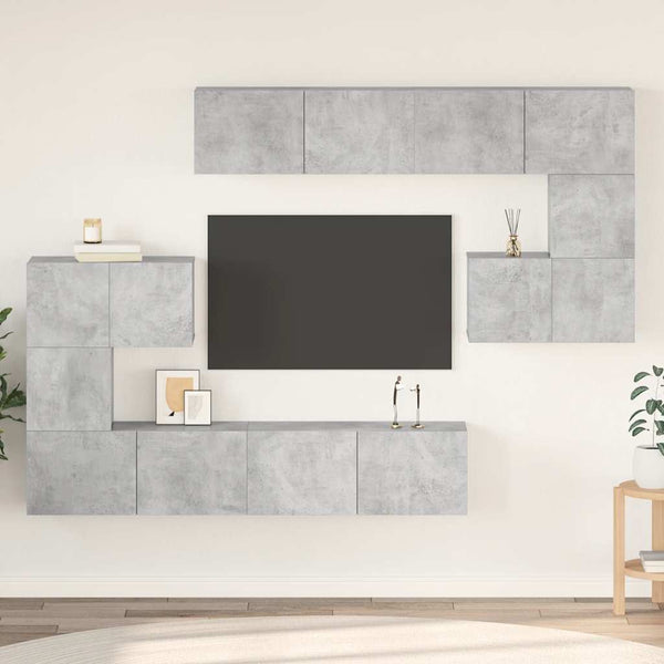 8-tlg. TV-Schrank-Set Betongrau Holzwerkstoff