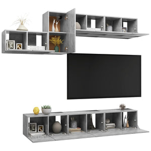 vidaXL Meuble TV 7 pièces gris béton bois d'ingénierie