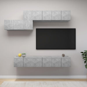 vidaXL Meuble TV 7 pièces gris béton bois d'ingénierie