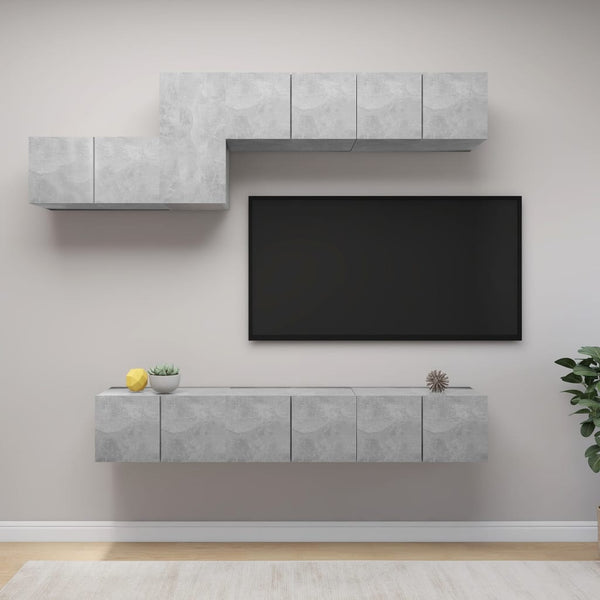 vidaXL Meuble TV 7 pièces gris béton bois d'ingénierie