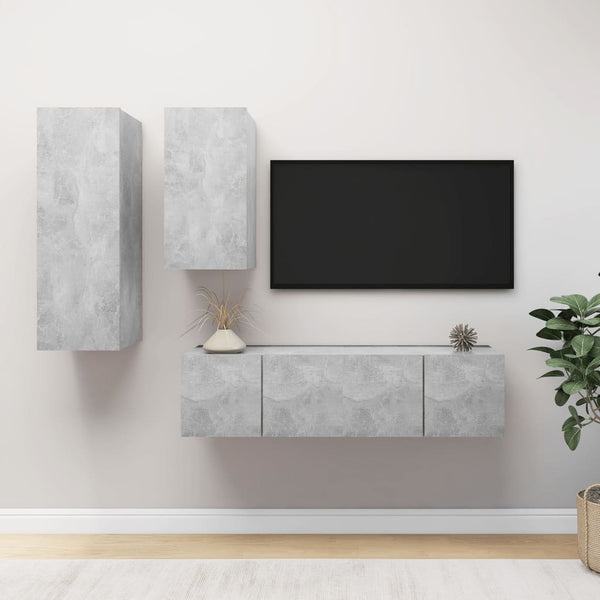 4-tlg. TV-Schrank-Set Betongrau Holzwerkstoff