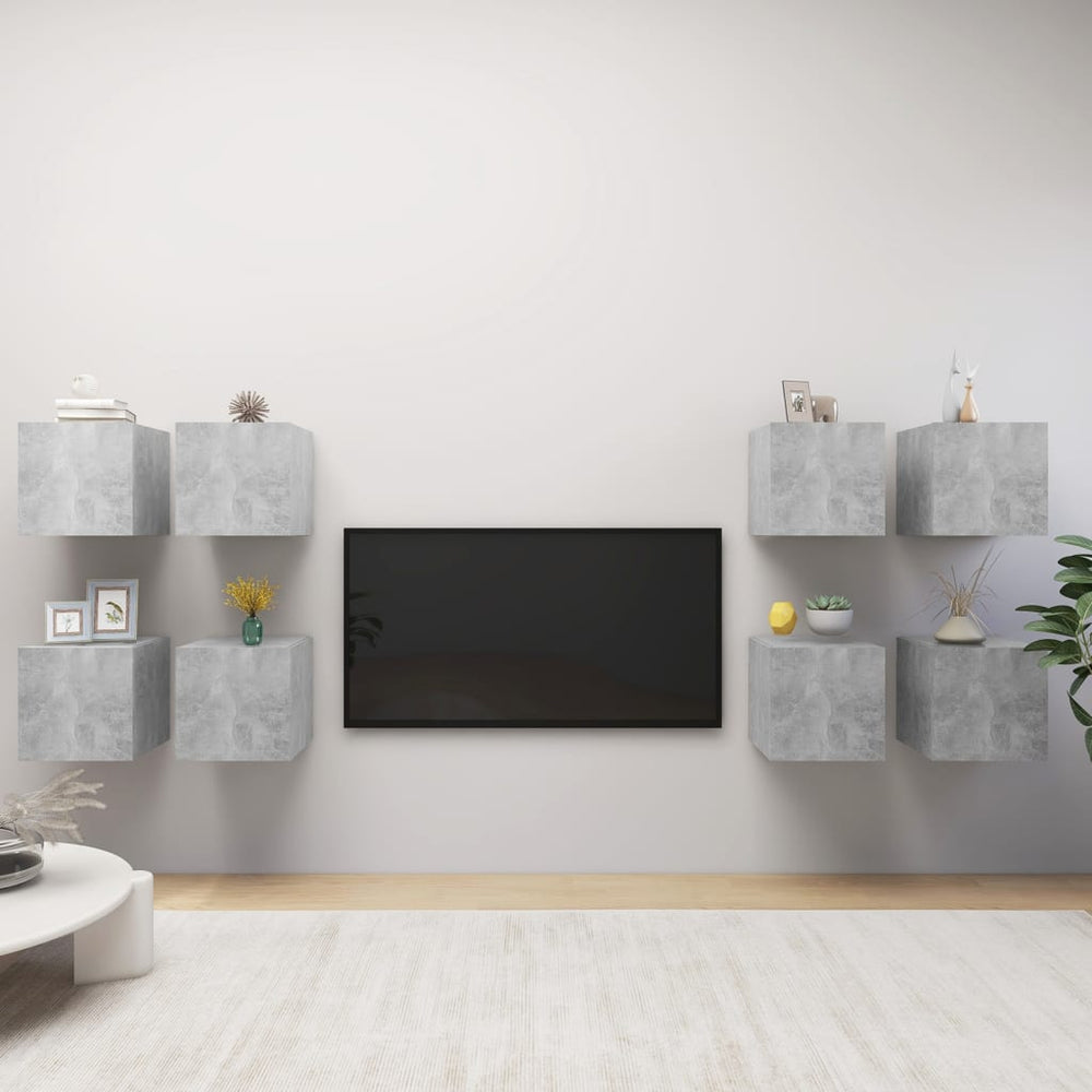 TV-Wandschränke 8 Stk. Betongrau 30,5x30x30 cm