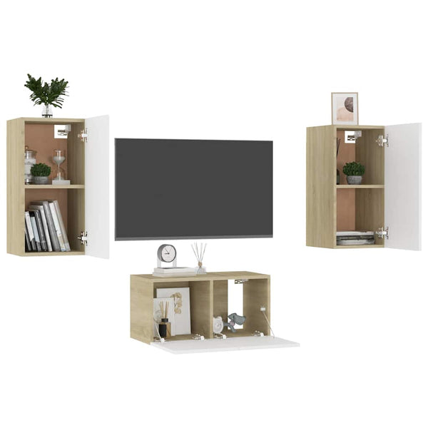 3-tlg. TV-Schrank-Set Weiß Sonoma-Eiche Holzwerkstoff