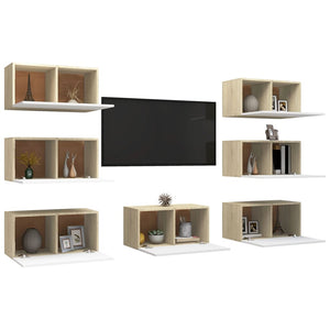 TV-Schränke 7 Stk. Weiß Sonoma-Eiche 30,5x30x60cm Holzwerkstoff