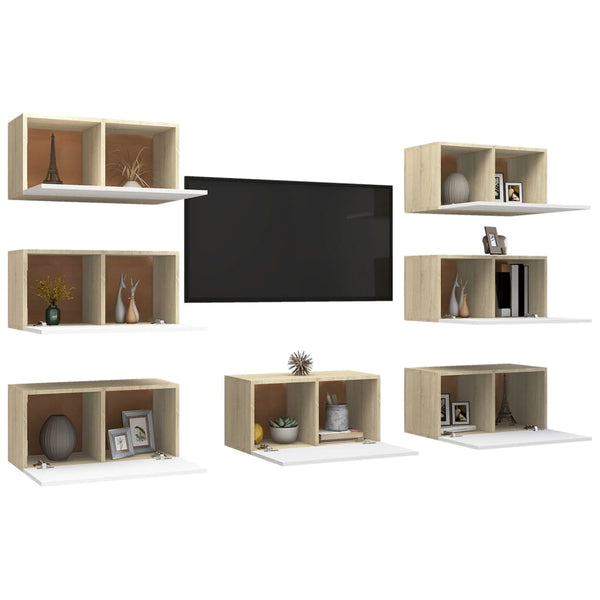TV-Schränke 7 Stk. Weiß Sonoma-Eiche 30,5x30x60cm Holzwerkstoff
