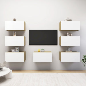 TV-Schränke 7 Stk. Weiß Sonoma-Eiche 30,5x30x60cm Holzwerkstoff