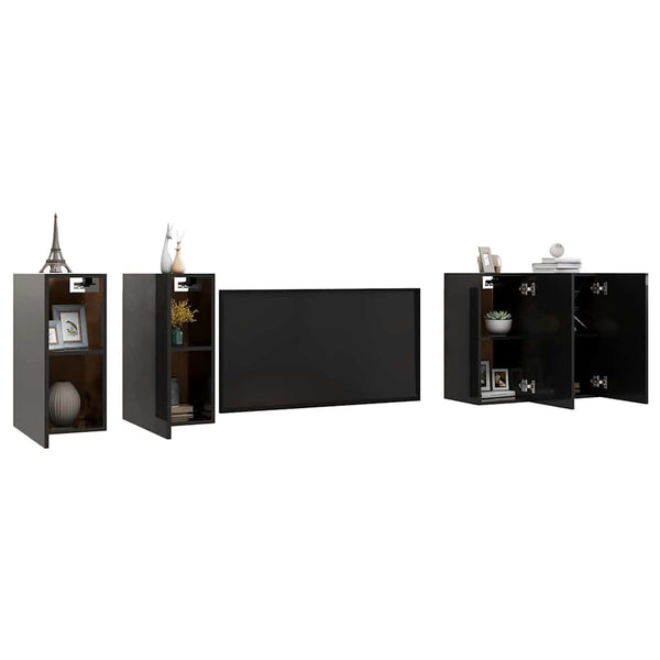 vidaXL Meubles TV 4 pcs Noir brillant 30,5x30x60 cm Bois d'ingénierie