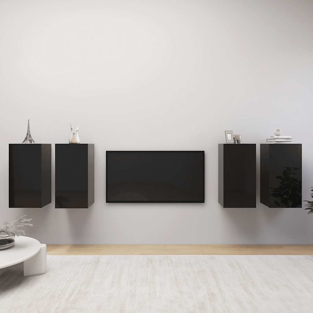 vidaXL Meubles TV 4 pcs Noir brillant 30,5x30x60 cm Bois d'ingénierie