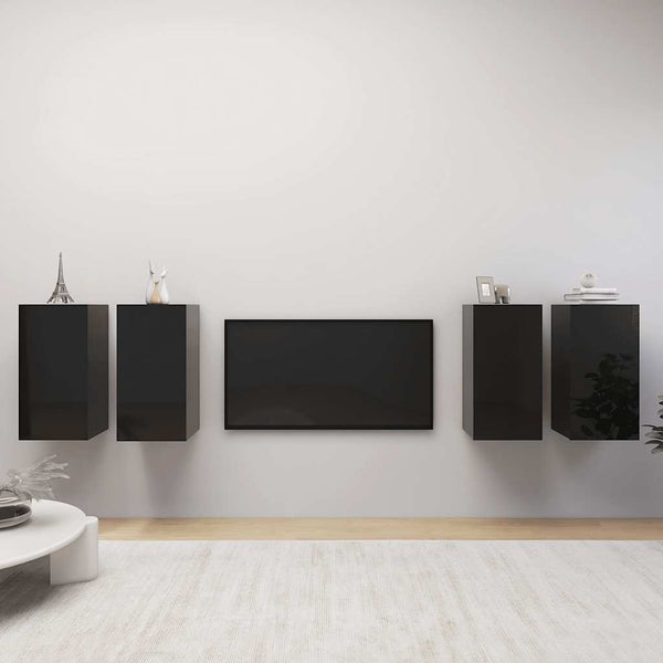 vidaXL Meubles TV 4 pcs Noir brillant 30,5x30x60 cm Bois d'ingénierie