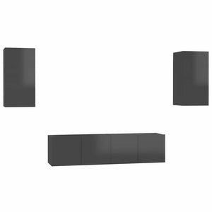 4-tlg. TV-Schrank-Set Hochglanz-Grau Holzwerkstoff