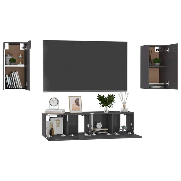 4-tlg. TV-Schrank-Set Hochglanz-Grau Holzwerkstoff