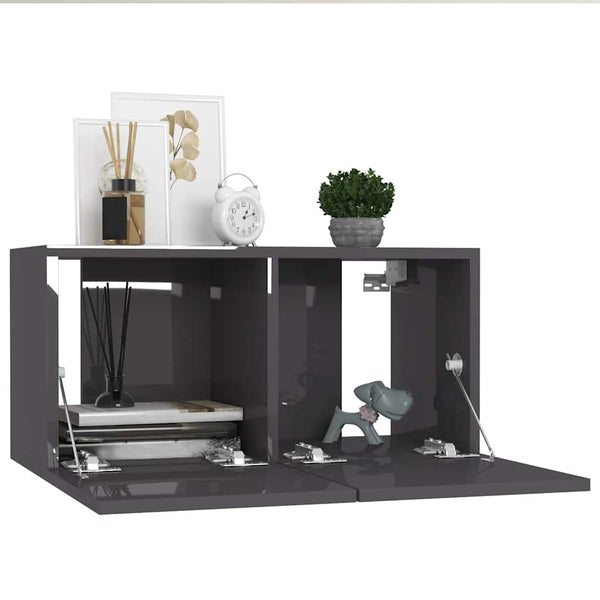 4-tlg. TV-Schrank-Set Hochglanz-Grau Holzwerkstoff