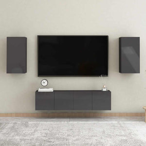 4-tlg. TV-Schrank-Set Hochglanz-Grau Holzwerkstoff