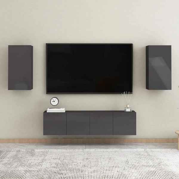 4-tlg. TV-Schrank-Set Hochglanz-Grau Holzwerkstoff