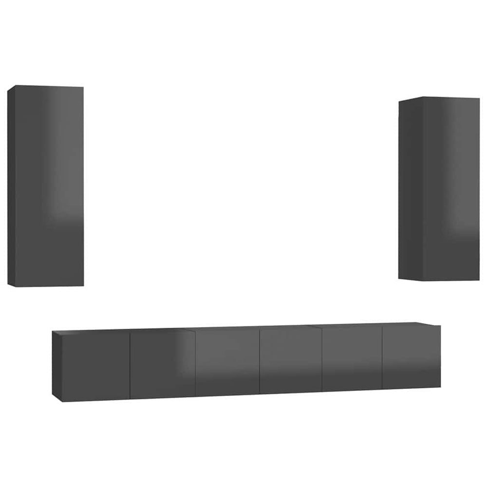 5-tlg. TV-Schrank-Set Hochglanz-Grau Holzwerkstoff