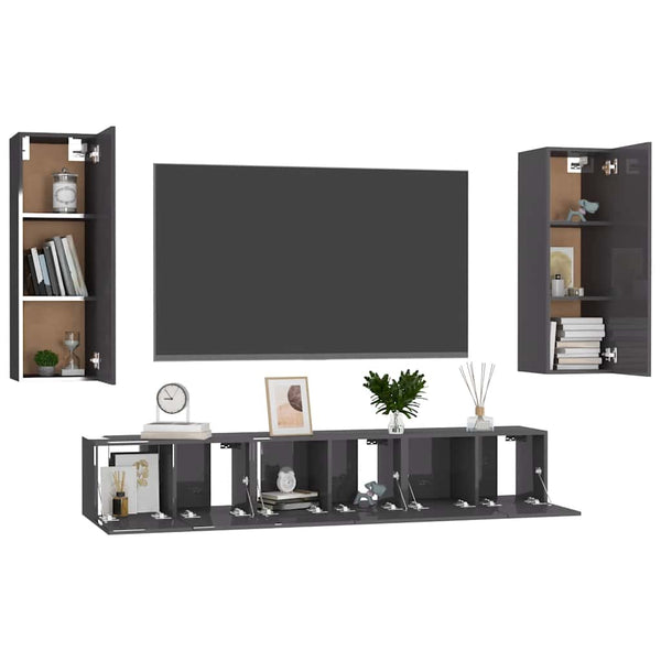 5-tlg. TV-Schrank-Set Hochglanz-Grau Holzwerkstoff