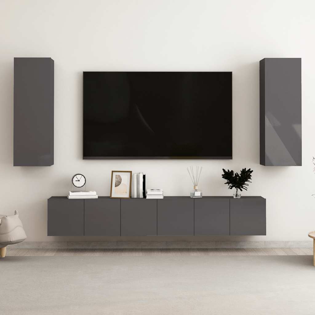 5-tlg. TV-Schrank-Set Hochglanz-Grau Holzwerkstoff