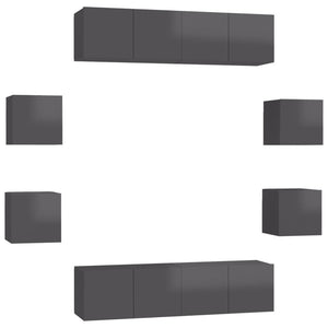 8-tlg. TV-Schrank-Set Hochglanz-Grau Holzwerkstoff