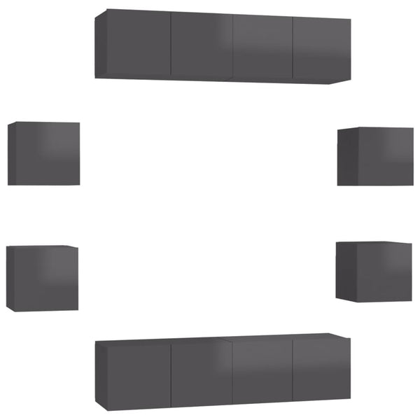 8-tlg. TV-Schrank-Set Hochglanz-Grau Holzwerkstoff