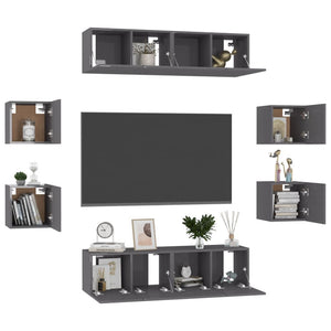 8-tlg. TV-Schrank-Set Hochglanz-Grau Holzwerkstoff