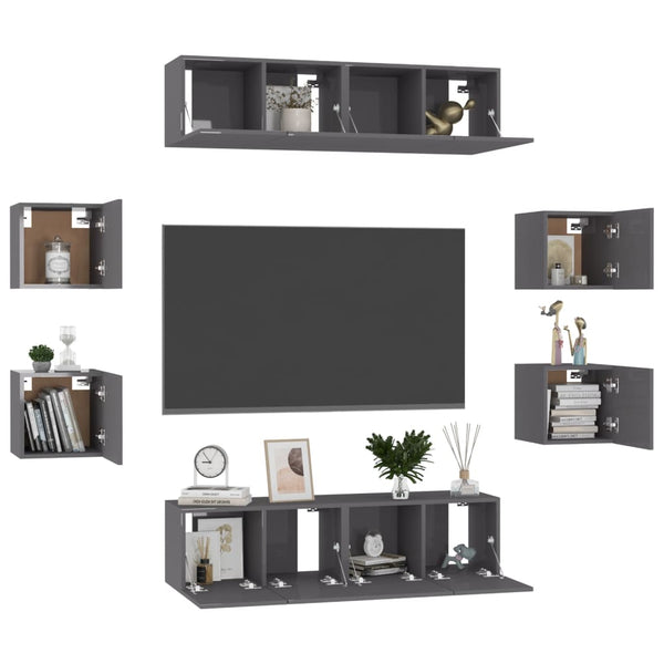 8-tlg. TV-Schrank-Set Hochglanz-Grau Holzwerkstoff