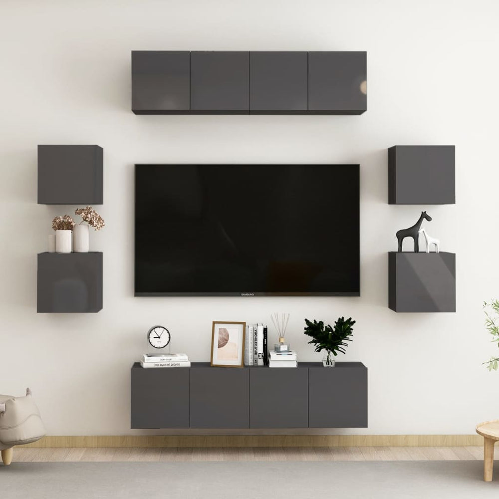 8-tlg. TV-Schrank-Set Hochglanz-Grau Holzwerkstoff