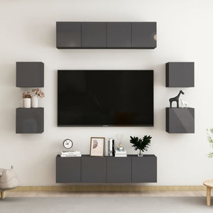 8-tlg. TV-Schrank-Set Hochglanz-Grau Holzwerkstoff