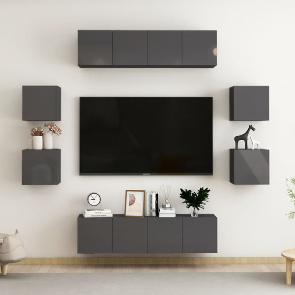 8-tlg. TV-Schrank-Set Hochglanz-Grau Holzwerkstoff