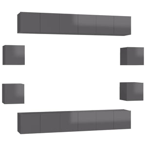 10-tlg. TV-Schrank-Set Hochglanz-Grau Holzwerkstoff