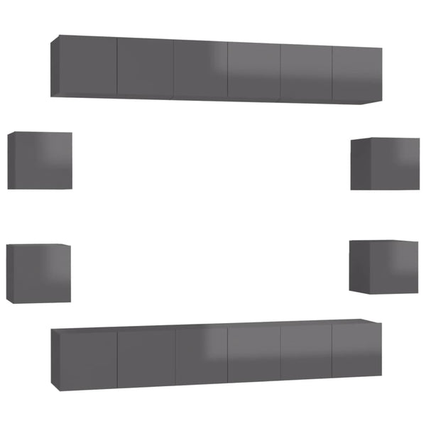 10-tlg. TV-Schrank-Set Hochglanz-Grau Holzwerkstoff
