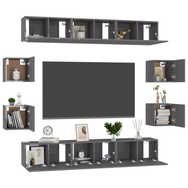 10-tlg. TV-Schrank-Set Hochglanz-Grau Holzwerkstoff