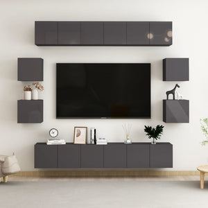 10-tlg. TV-Schrank-Set Hochglanz-Grau Holzwerkstoff