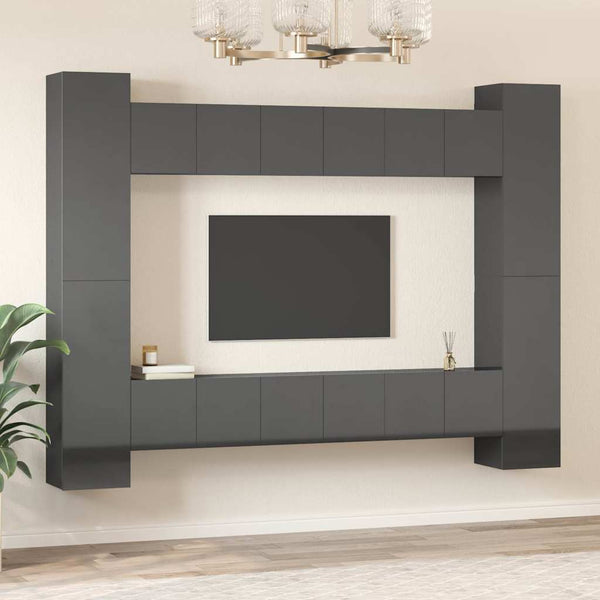 10-tlg. TV-Schrank-Set Hochglanz-Grau Holzwerkstoff