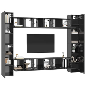 10-tlg. TV-Schrank-Set Hochglanz-Grau Holzwerkstoff