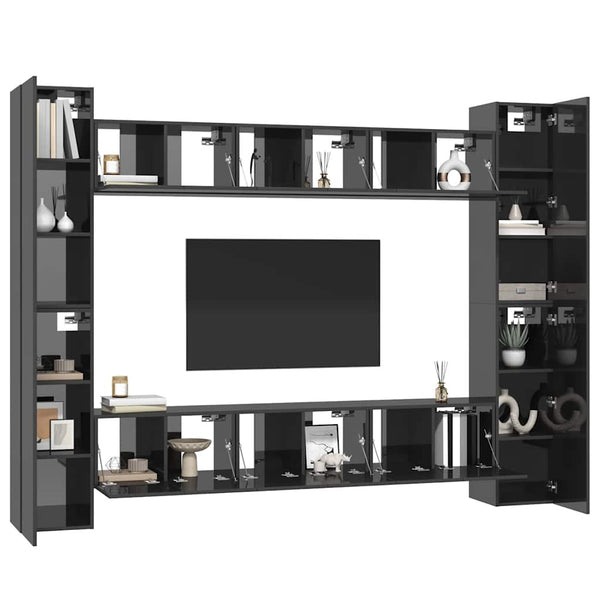10-tlg. TV-Schrank-Set Hochglanz-Grau Holzwerkstoff