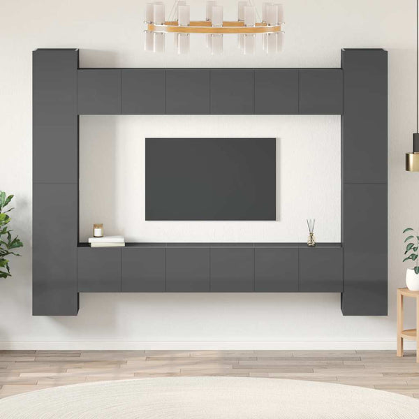 10-tlg. TV-Schrank-Set Hochglanz-Grau Holzwerkstoff