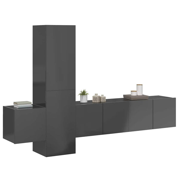 5-tlg. TV-Schrank-Set Hochglanz-Grau Holzwerkstoff