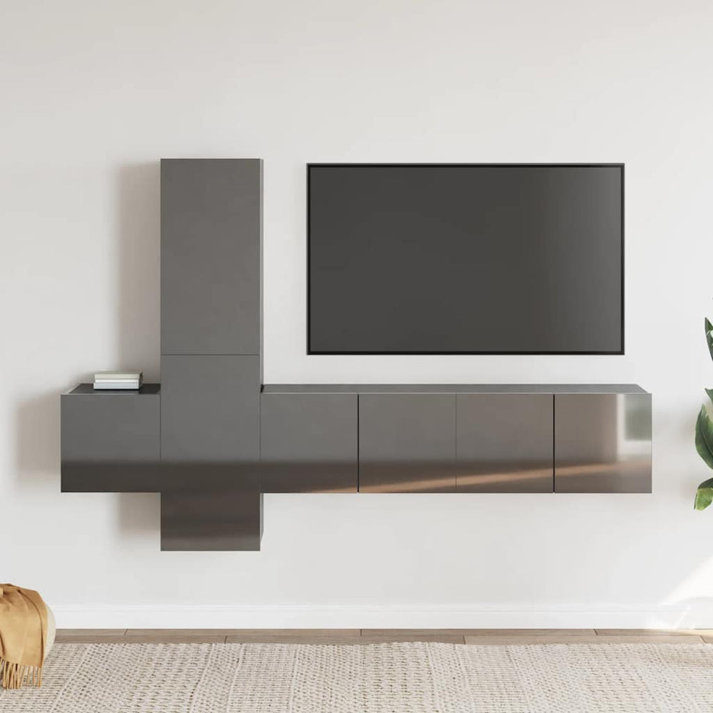 5-tlg. TV-Schrank-Set Hochglanz-Grau Holzwerkstoff