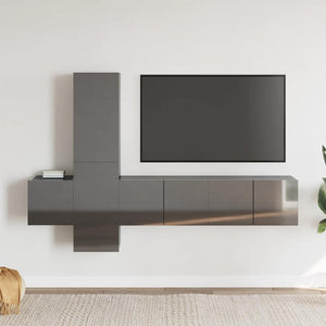5-tlg. TV-Schrank-Set Hochglanz-Grau Holzwerkstoff
