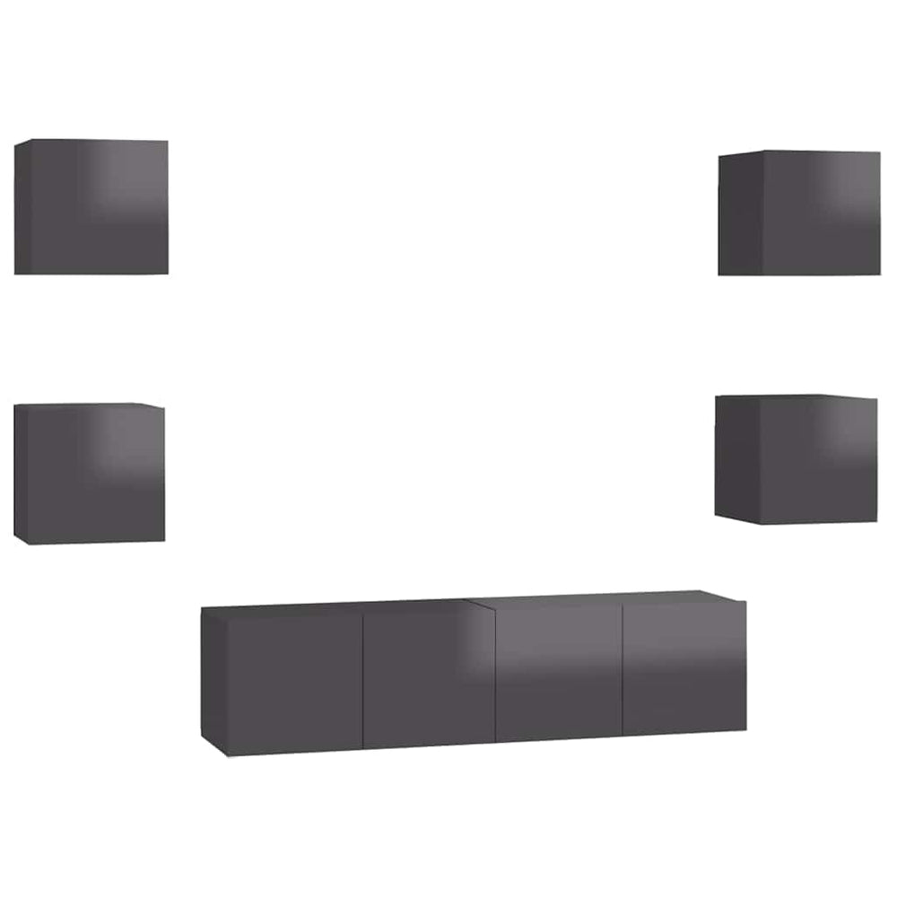 6-tlg. TV-Schrank-Set Hochglanz-Grau Holzwerkstoff