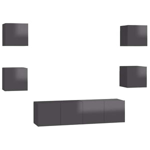6-tlg. TV-Schrank-Set Hochglanz-Grau Holzwerkstoff
