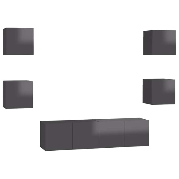 6-tlg. TV-Schrank-Set Hochglanz-Grau Holzwerkstoff