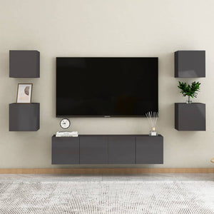6-tlg. TV-Schrank-Set Hochglanz-Grau Holzwerkstoff