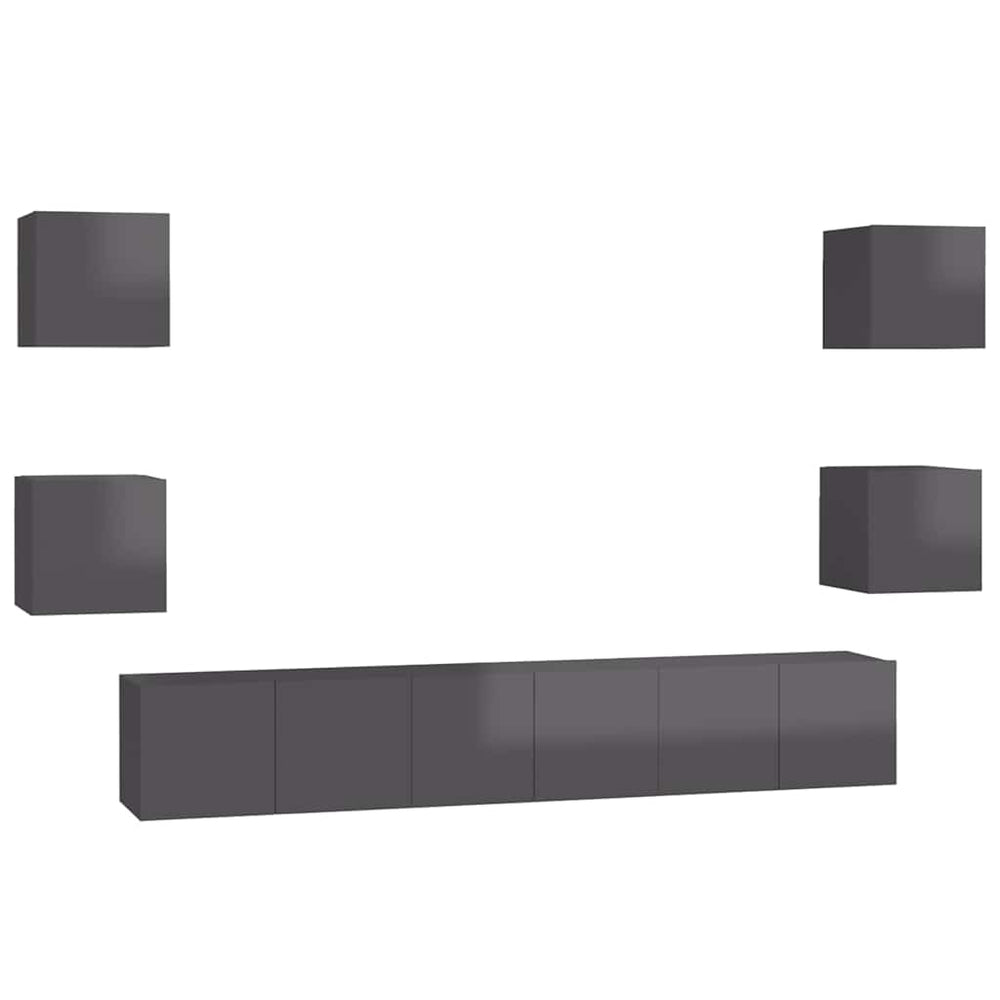 7-tlg. TV-Schrank-Set Hochglanz-Grau Holzwerkstoff